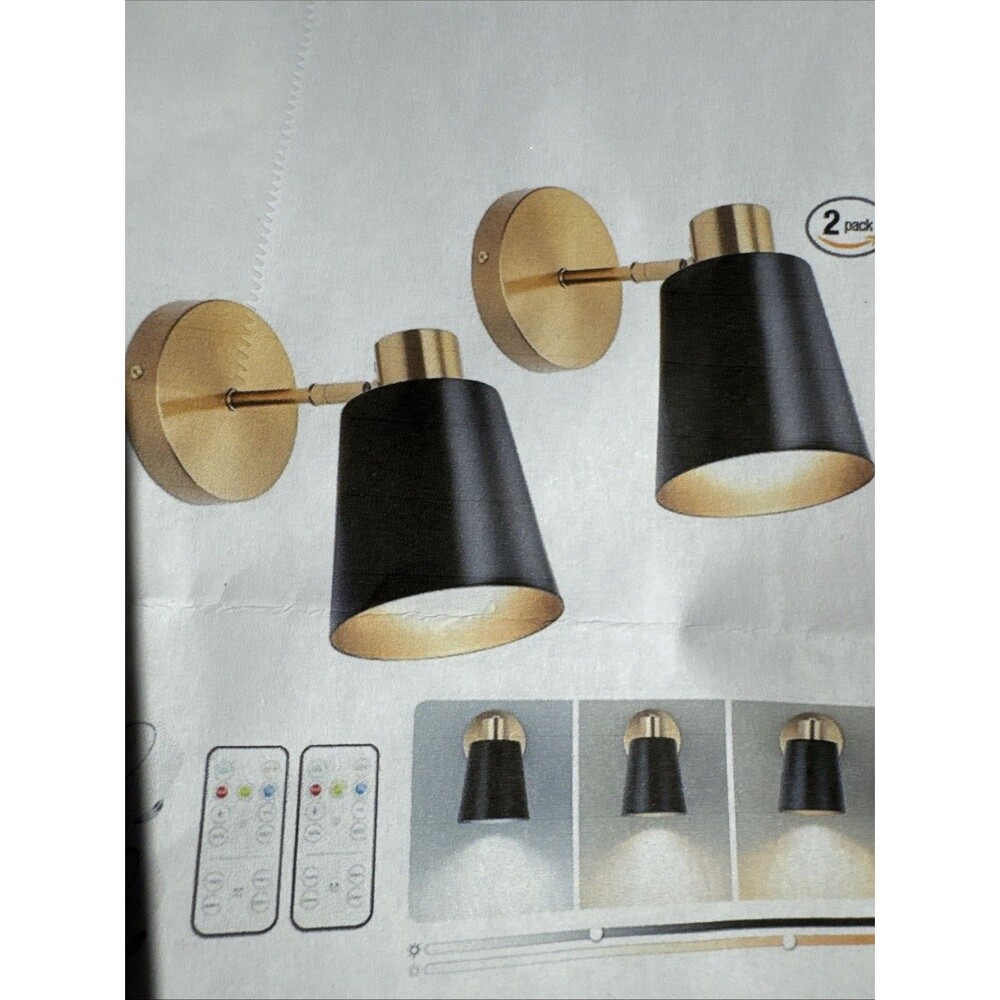 Battery Operated Wall Sconce Set of Two and Gold Modern with Remote Black